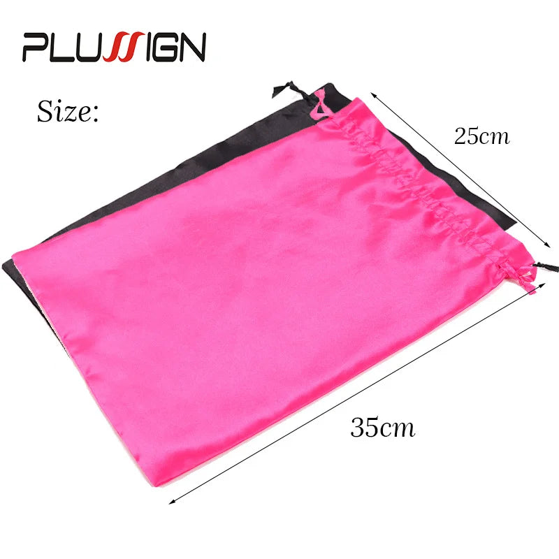 Satin Storage Bags For Home And Salon Use 10*13.8Inch Satin Wig Bags Black Pink Soft Silk Wig Bag For Hair Wig Packaging Tools