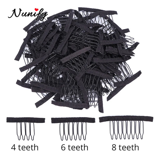 Nunify Wig Comb Clips 4 Teeth Hair Extension Clips Stainless Steel Wig Clips Combs Snap Clips With Rubber For Hair Extension