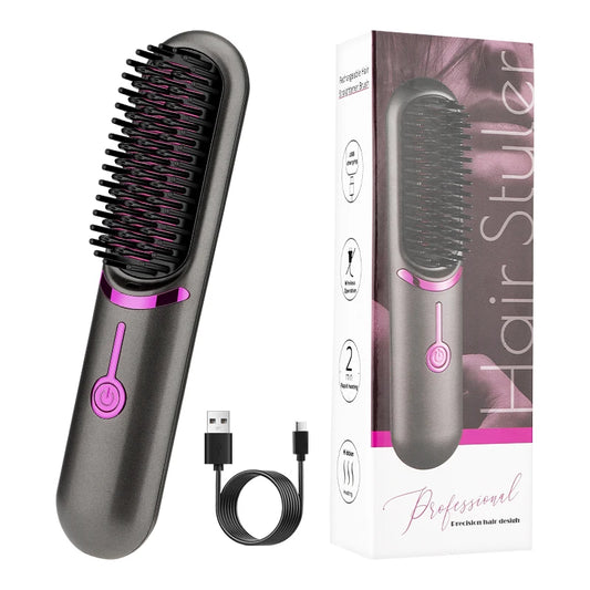 Wireless Hair Straightening Comb PTC Ceramic Fast Heating Portable Straightening Irons 3 Gears Electric Hair Brush Negative Ion