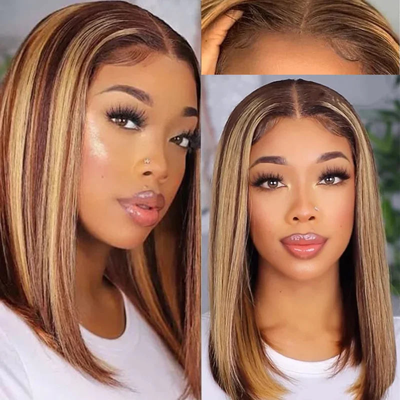 Highlight Wig Wear And Go -  Pre Cut Pre Plucked Glueless Wig Human Hair 6x4 Colored Ombre 4/27 Straight Bob