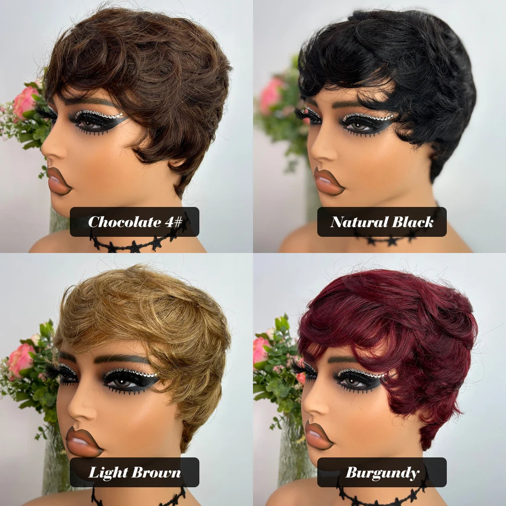 Short Pixie Cut e Made Wigs With Bangs Cheap Glueless Wig