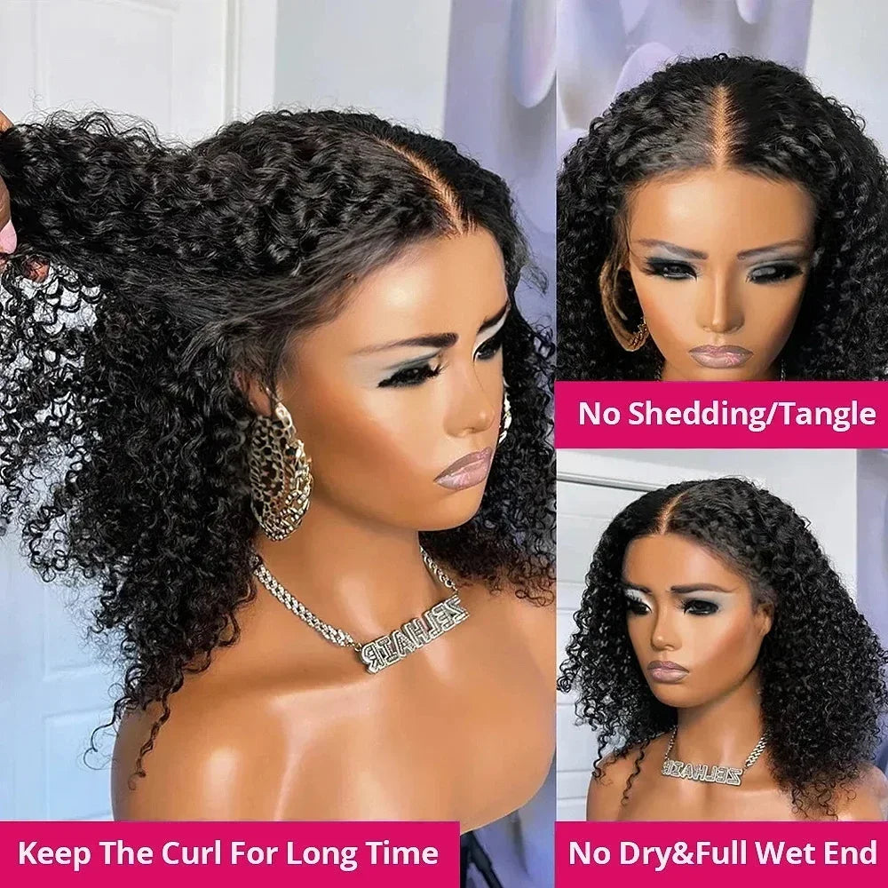 Wear And Go Water Wave Bob Lace Wig For Women. A Curly 6x4 Glueless Human Hair Wig and a  4x4 Ready To Go Human Hair Wigs  with Pre-Cut Lace Wig