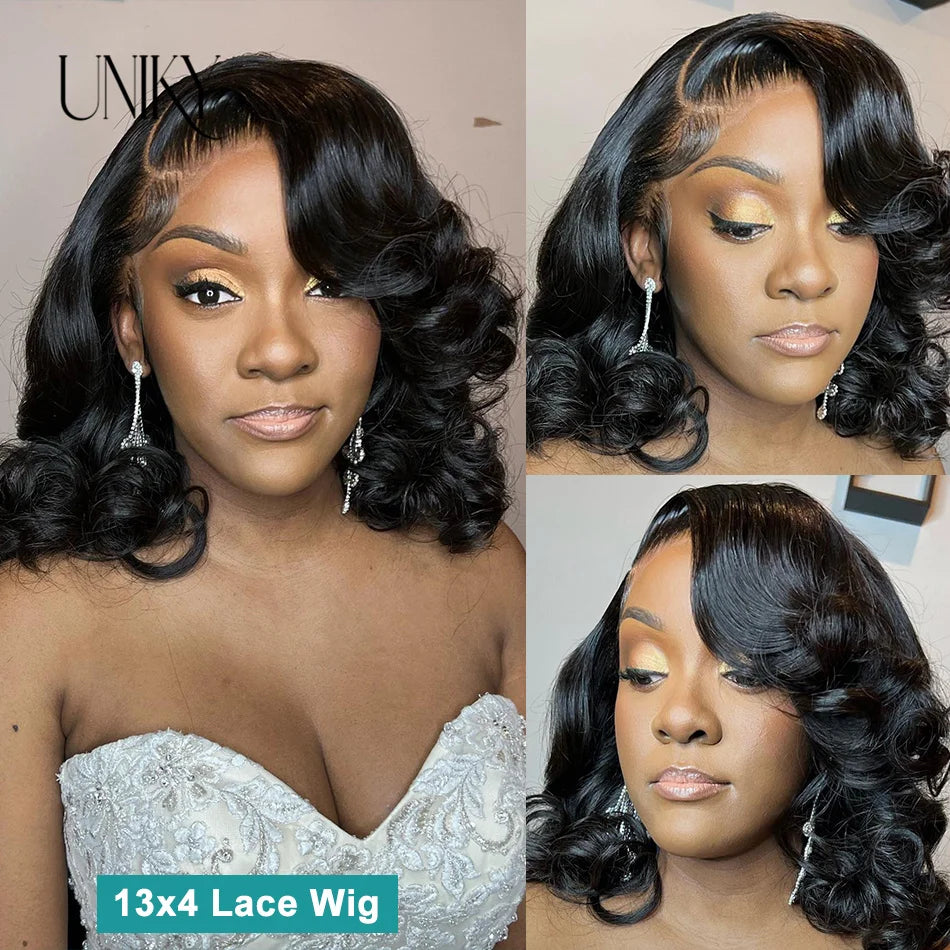 Body Wave 4x4 Transparent Lace Front Bob Wig 13x4 Human Hair Wigs