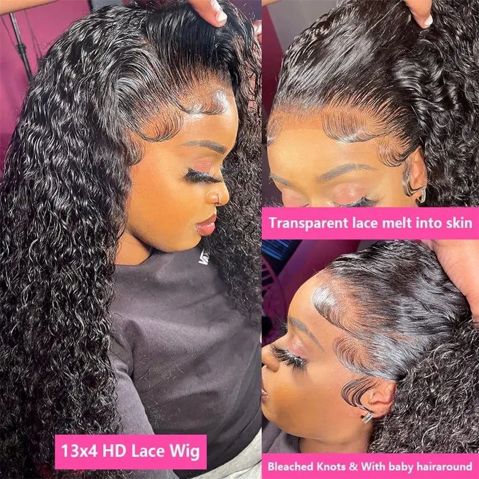 200 Density 30 38 Inch 13x6 Hd Lace Frontal Wig Deep Water Wave Human Hair  with a13x4 Curly Lace Front