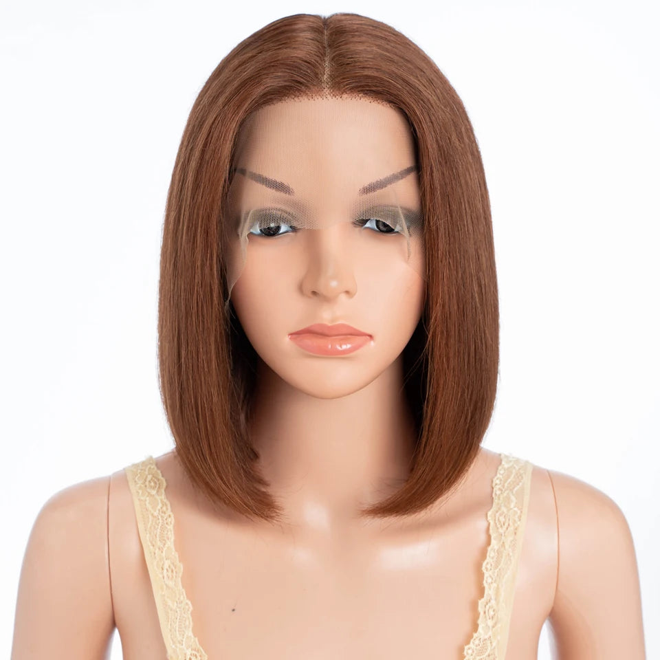 Brown Short Straight Bob  -  Chocolate Colored Lace Bob Wigs