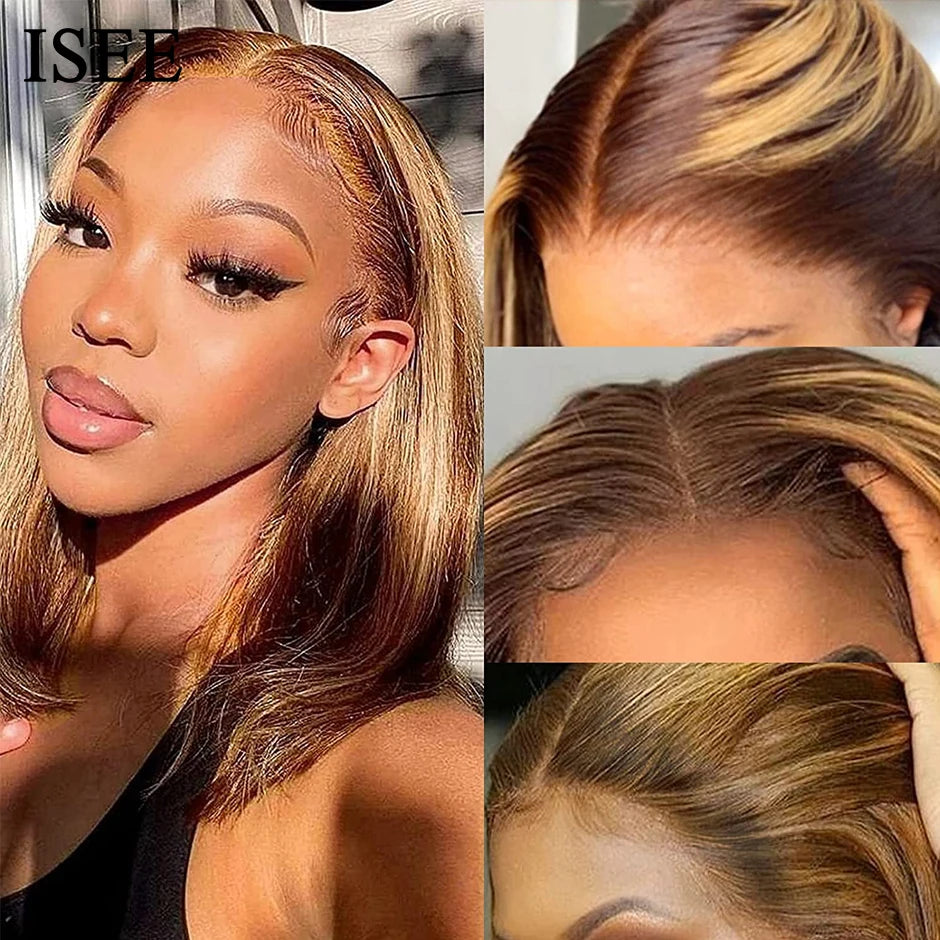 Highlight Wig Wear And Go -  Pre Cut Pre Plucked Glueless Wig Human Hair 6x4 Colored Ombre 4/27 Straight Bob