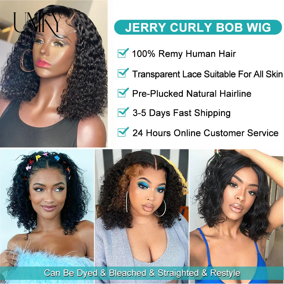 Short Curly Human Hair Bob Wig - Glueless 13x4 Lace Wig