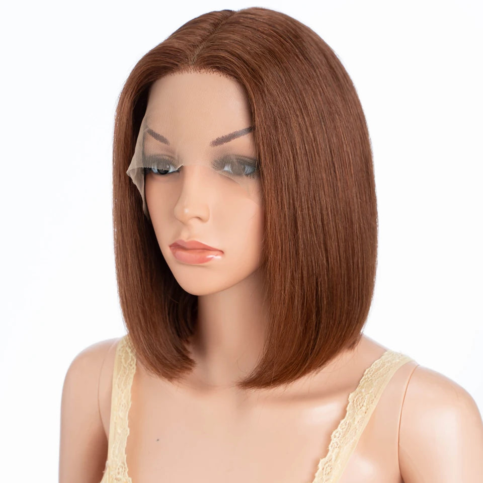 Brown Short Straight Bob  -  Chocolate Colored Lace Bob Wigs