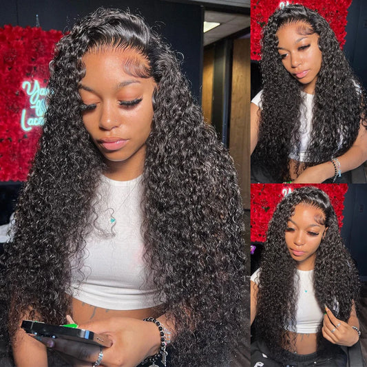 200 Density 30 38 Inch 13x6 Hd Lace Frontal Wig Deep Water Wave Human Hair  with a13x4 Curly Lace Front