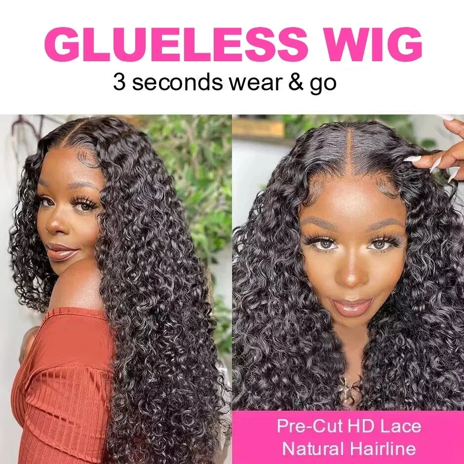 Wear And Go Water Wave Bob Lace Wig For Women. A Curly 6x4 Glueless Human Hair Wig and a  4x4 Ready To Go Human Hair Wigs  with Pre-Cut Lace Wig