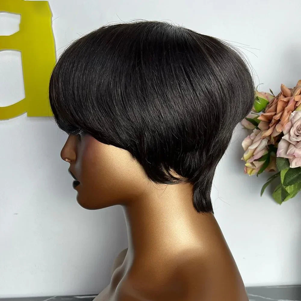 Short Pixie Cut e Made Wigs With Bangs Cheap Glueless Wig