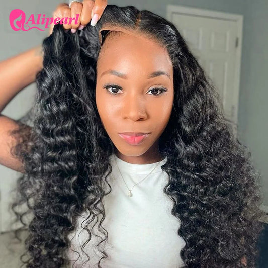 Ready-to-Wear Glueless Lace Closure Wig – Deep Wave 4x7 Brazilian Human Hair Pre-Cut Lace Wig for Women"