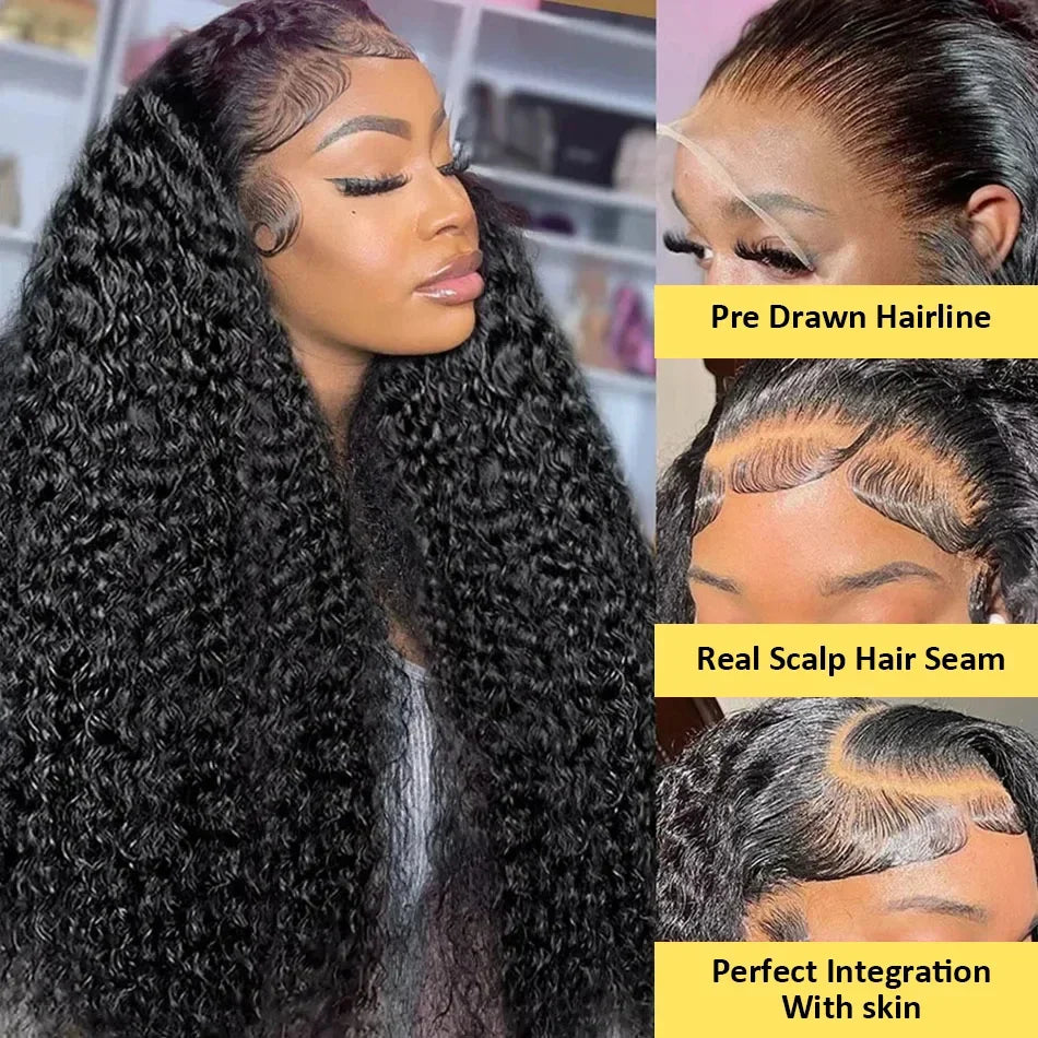 200 Density 30 38 Inch 13x6 Hd Lace Frontal Wig Deep Water Wave Human Hair  with a13x4 Curly Lace Front