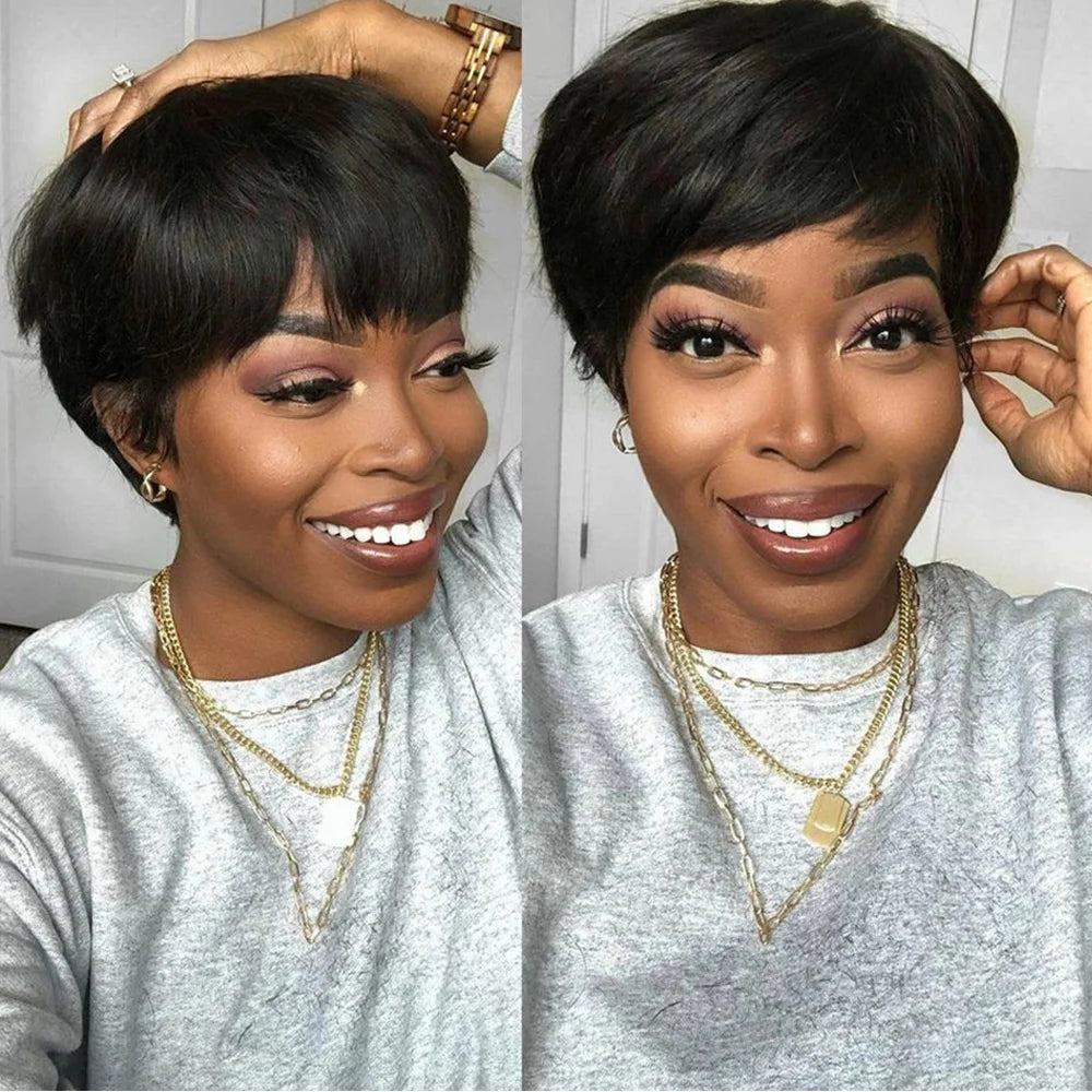 Short Pixie Cut e Made Wigs With Bangs Cheap Glueless Wig