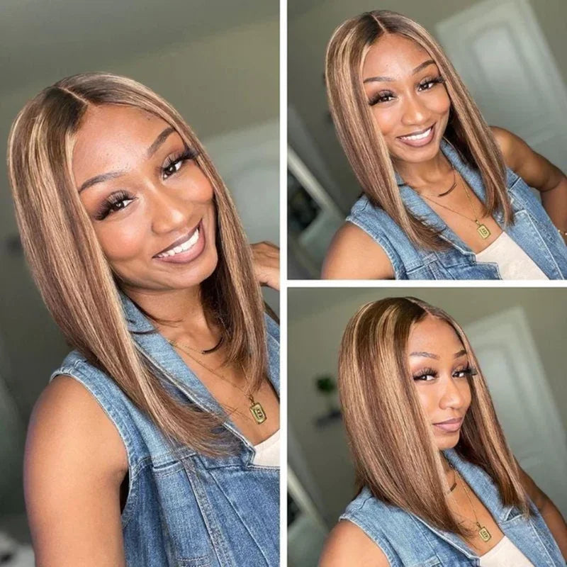 Highlight Wig Wear And Go -  Pre Cut Pre Plucked Glueless Wig Human Hair 6x4 Colored Ombre 4/27 Straight Bob