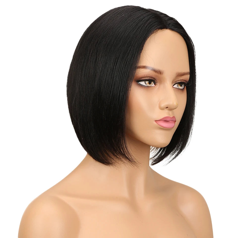 Sleek Short  Wigs with Natural Lace from Brazilian Hair and Ready To Wear