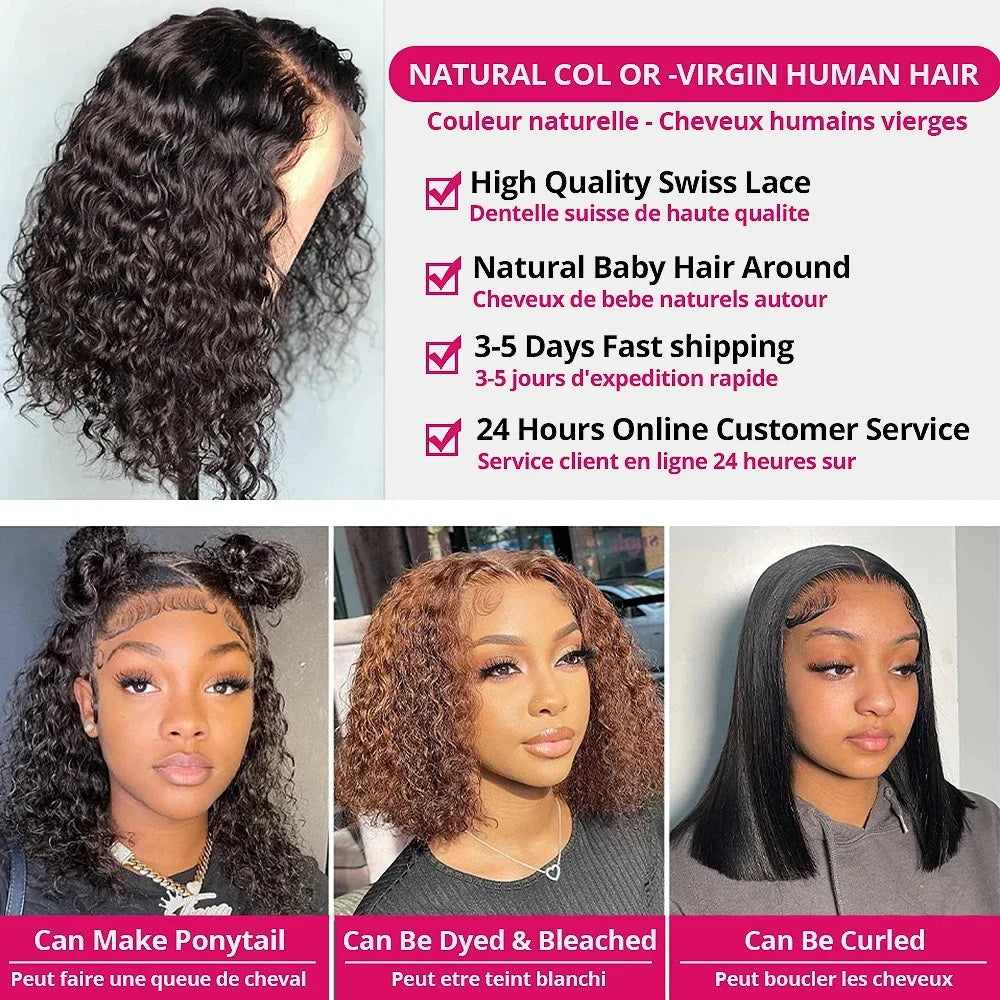 Wear And Go Water Wave Bob Lace Wig For Women. A Curly 6x4 Glueless Human Hair Wig and a  4x4 Ready To Go Human Hair Wigs  with Pre-Cut Lace Wig