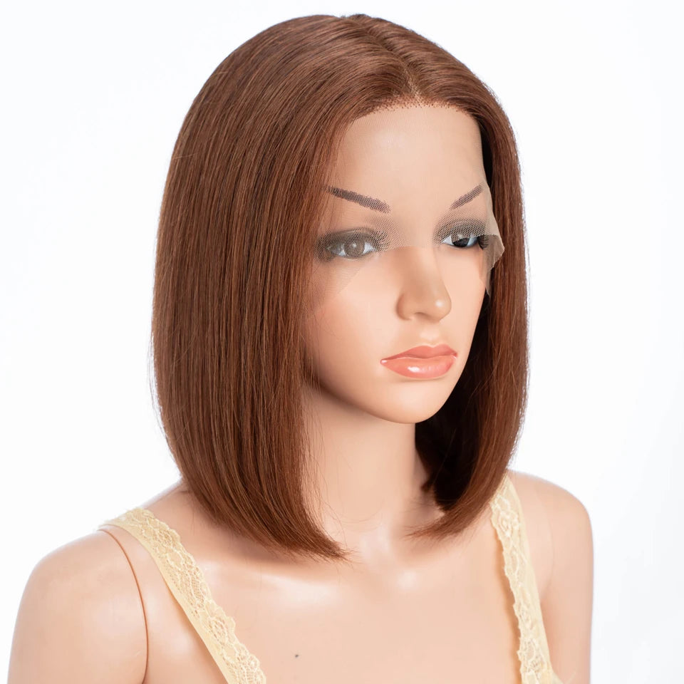 Brown Short Straight Bob  -  Chocolate Colored Lace Bob Wigs