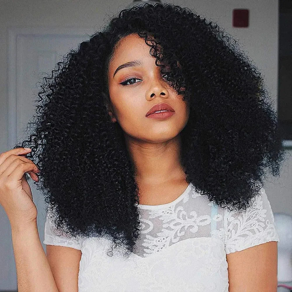 250% Density Afro Kinky Curly  Wigs  With Transparent Remy Lace