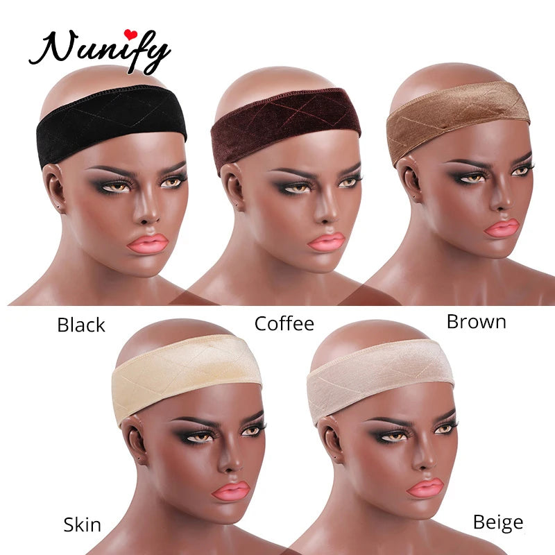 1Pcs Wig Grip Band Brown Velvet Headband Scarf Head Hair Band Extra Hold Wig Adjustable Fastern Stretch Cotton Wig Band Beige