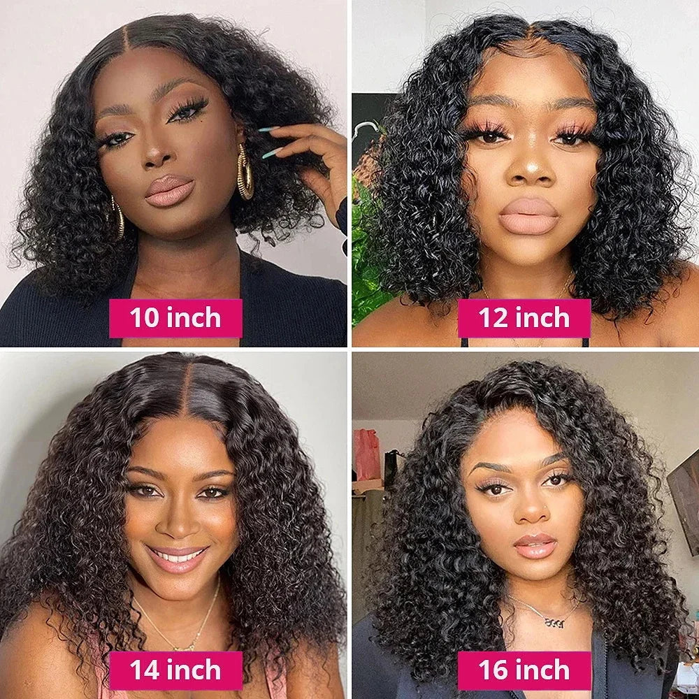 Wear And Go Water Wave Bob Lace Wig For Women. A Curly 6x4 Glueless Human Hair Wig and a  4x4 Ready To Go Human Hair Wigs  with Pre-Cut Lace Wig