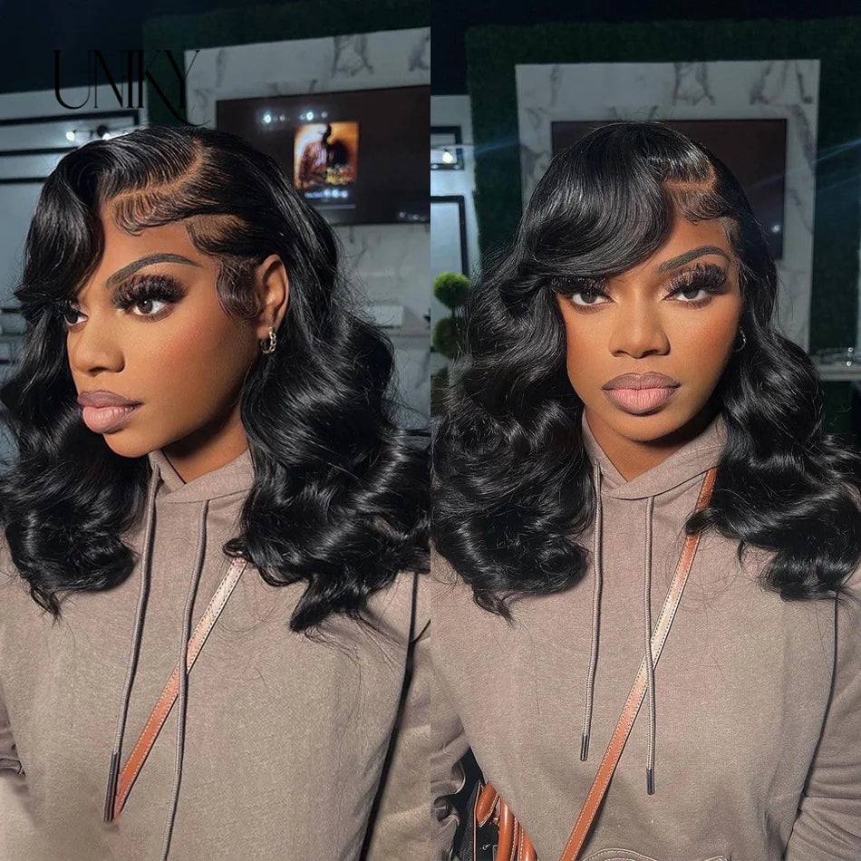 Body Wave 4x4 Transparent Lace Front Bob Wig 13x4 Human Hair Wigs