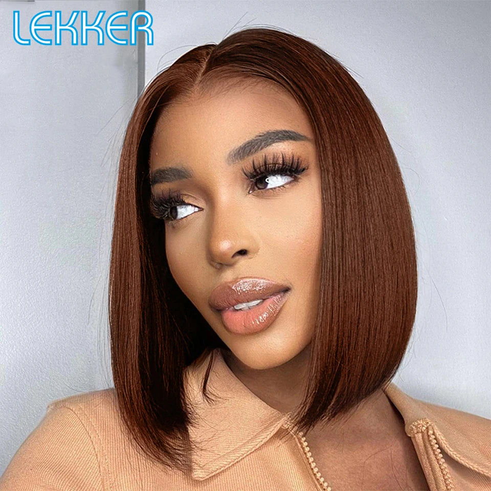 Brown Short Straight Bob  -  Chocolate Colored Lace Bob Wigs