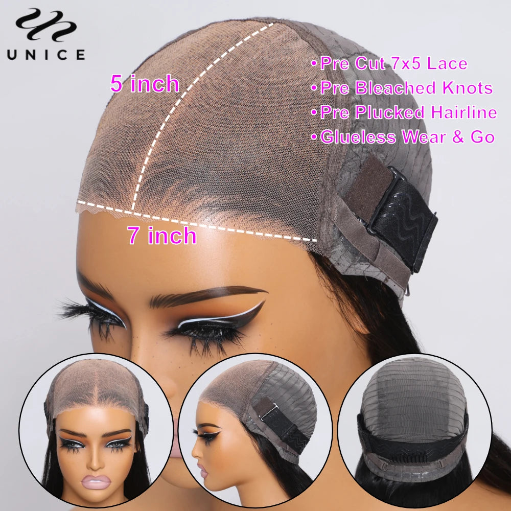 UNice Hair 7x5 Bye Bye Knots Wear & Go Glueless Wig - Brown Balayage Body Wave - Pre-Cut & Pre-Bleached Human Hair Lace Wig - 150% Density