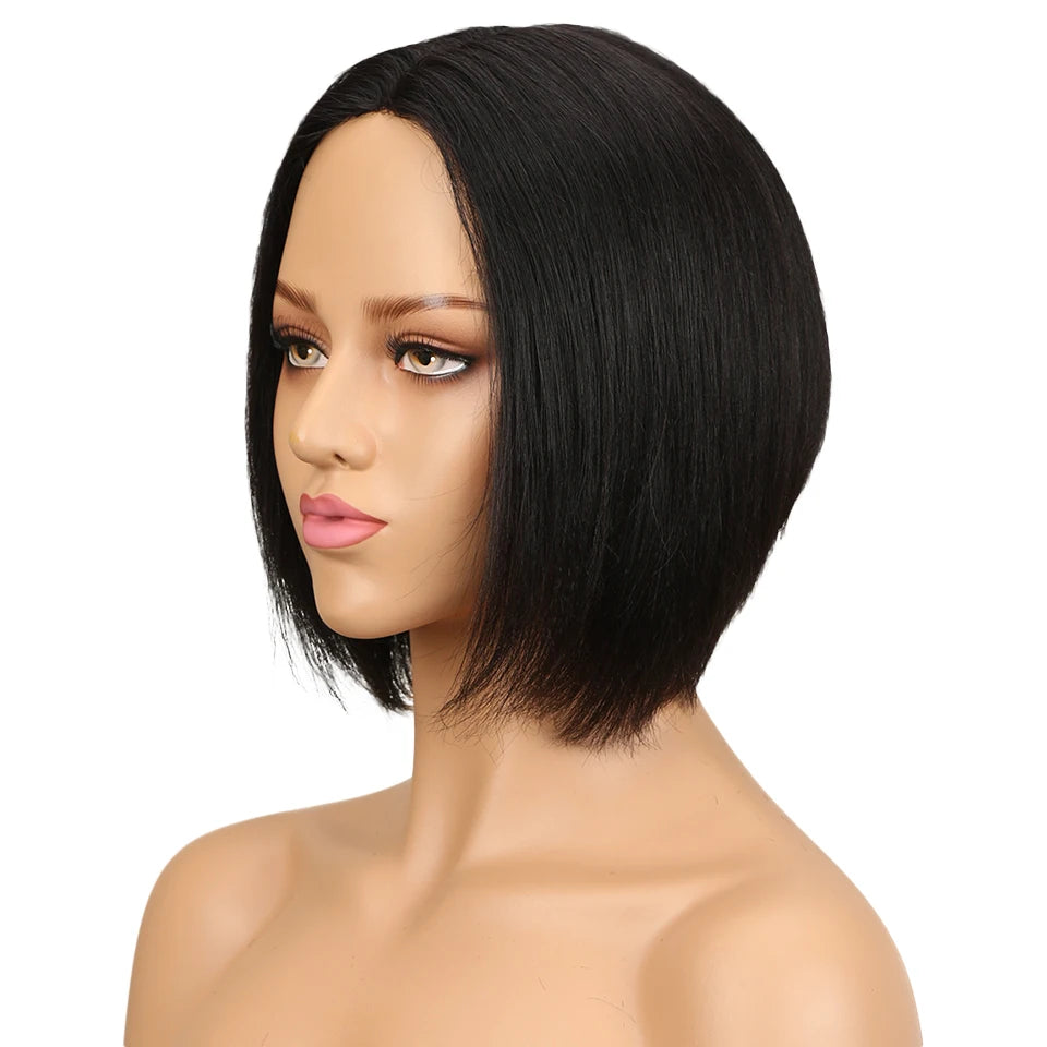 Sleek Short  Wigs with Natural Lace from Brazilian Hair and Ready To Wear