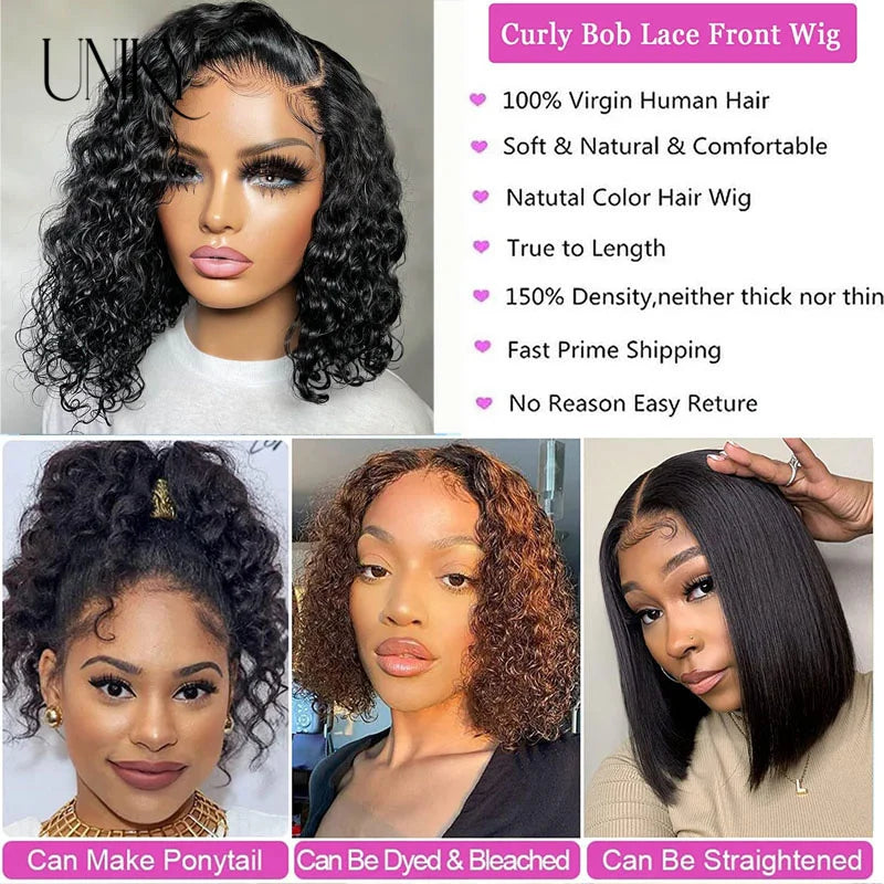 Short Curly Human Hair Bob Wig - Glueless 13x4 Lace Wig