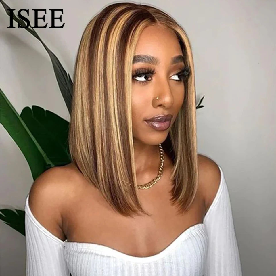 Highlight Wig Wear And Go -  Pre Cut Pre Plucked Glueless Wig Human Hair 6x4 Colored Ombre 4/27 Straight Bob