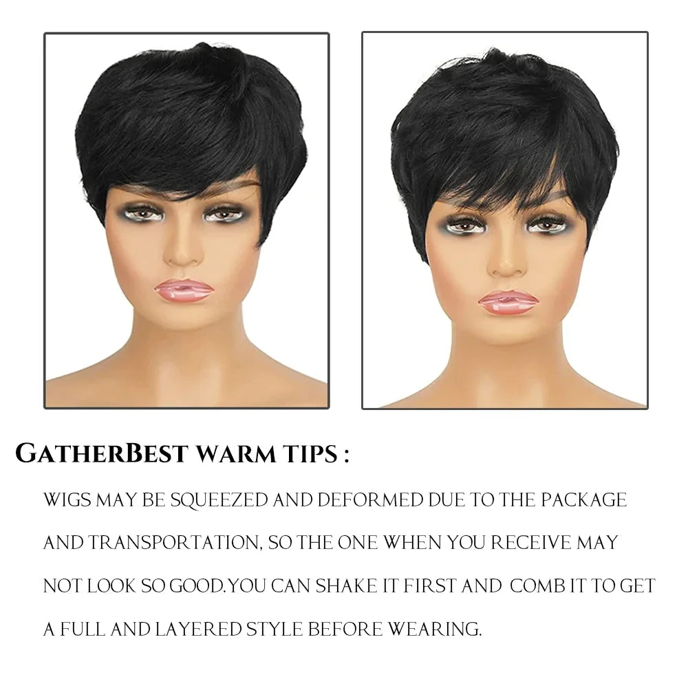 Short Pixie Cut e Made Wigs With Bangs Cheap Glueless Wig