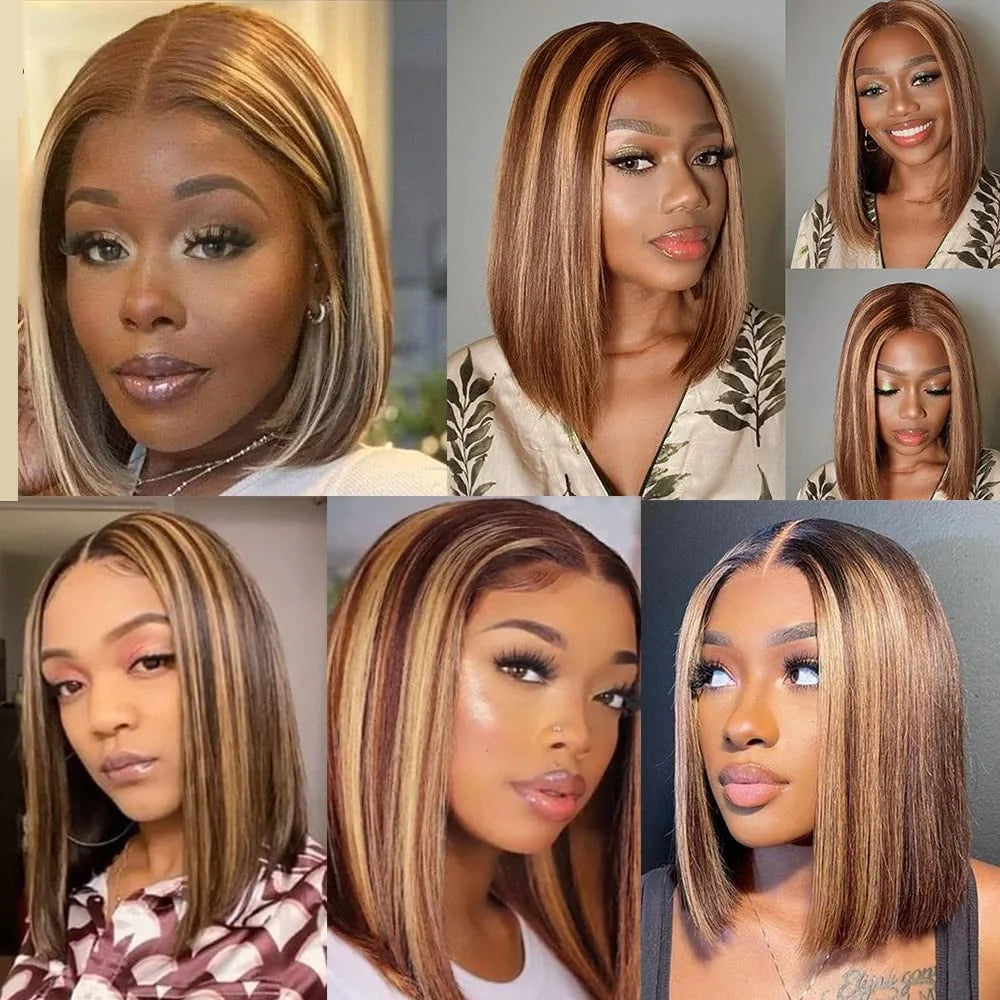 Highlight Wig Wear And Go -  Pre Cut Pre Plucked Glueless Wig Human Hair 6x4 Colored Ombre 4/27 Straight Bob