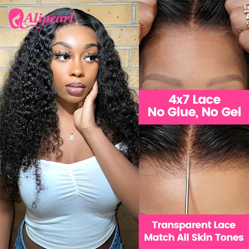 Ready-to-Wear Glueless Lace Closure Wig – Deep Wave 4x7 Brazilian Human Hair Pre-Cut Lace Wig for Women"