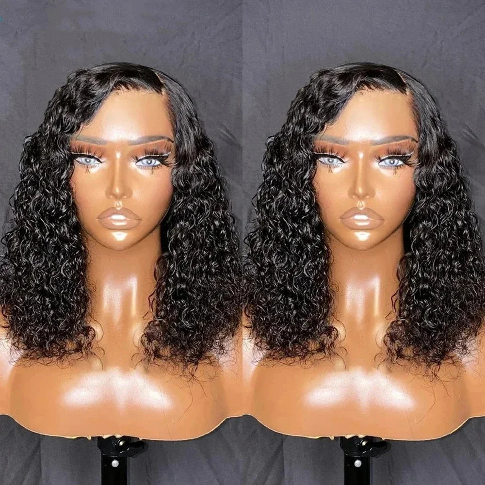 Wear And Go Water Wave Bob Lace Wig For Women. A Curly 6x4 Glueless Human Hair Wig and a  4x4 Ready To Go Human Hair Wigs  with Pre-Cut Lace Wig