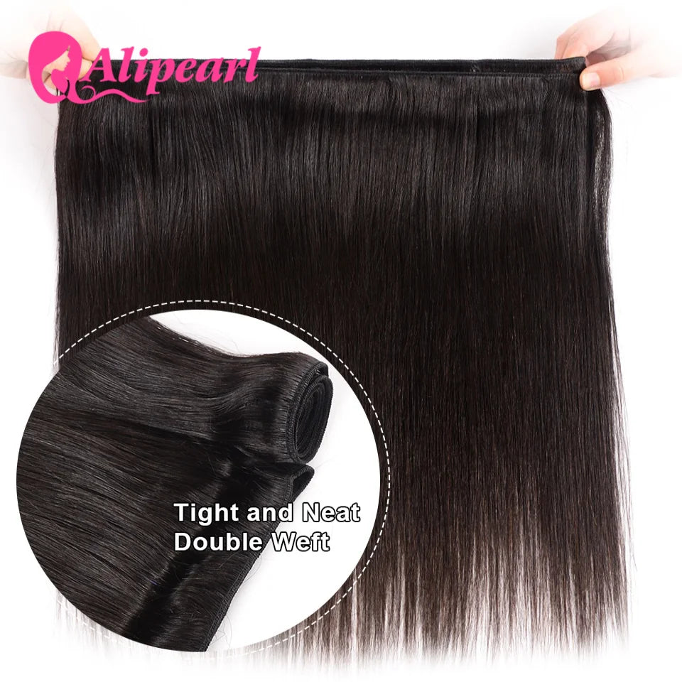 100% Human Hair Bundles With 4x4 Lace Closure Brazilian Straight Hair Weave 3 Bundles Hair Extension