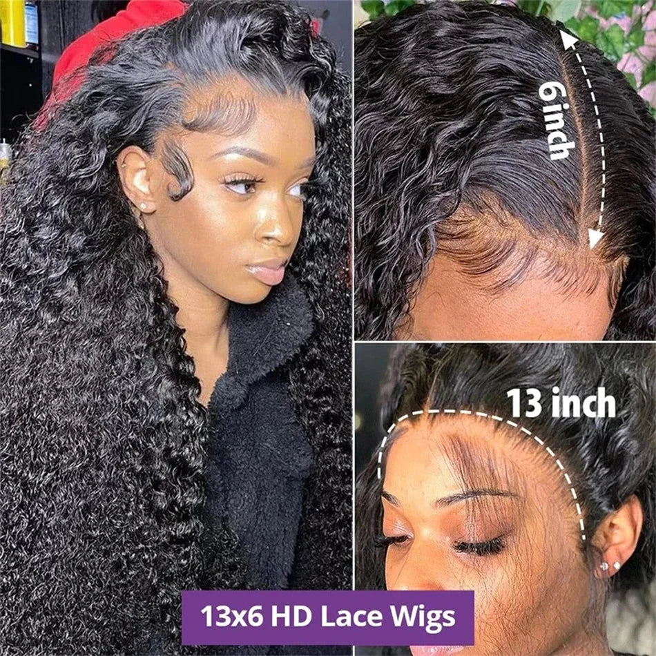 200 Density 30 38 Inch 13x6 Hd Lace Frontal Wig Deep Water Wave Human Hair  with a13x4 Curly Lace Front